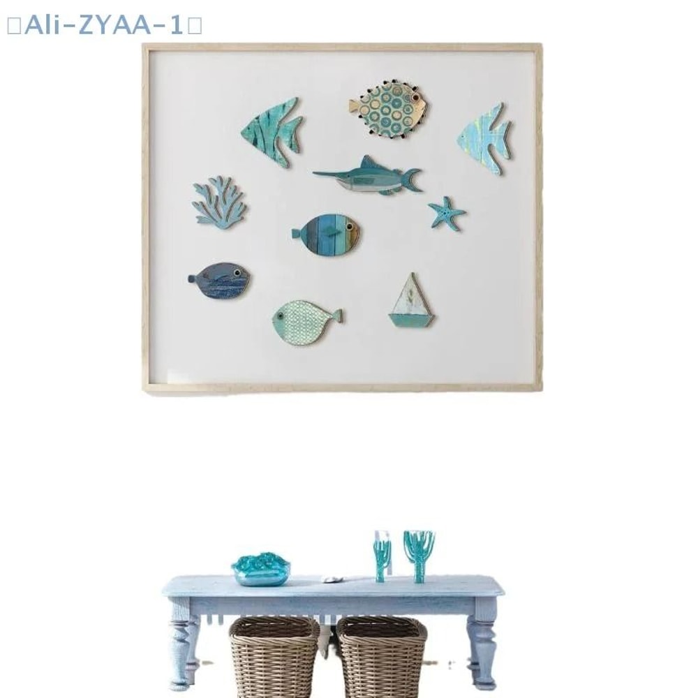 Coastal Wooden Fish Wall Decor Set Nautical Beach Bathroom Ocean Theme Hanging Art 10pcs 4