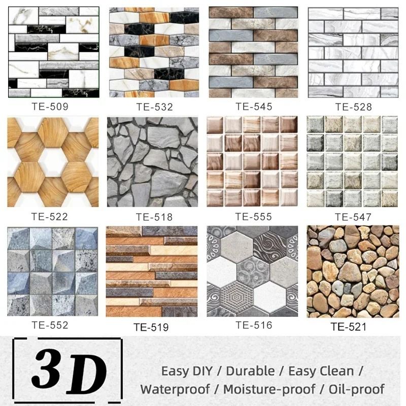 3D Waterproof Brick Wall Sticker Panels SelfAdhesive PVC Peel And Stick Wallpaper 15pcs Set 0