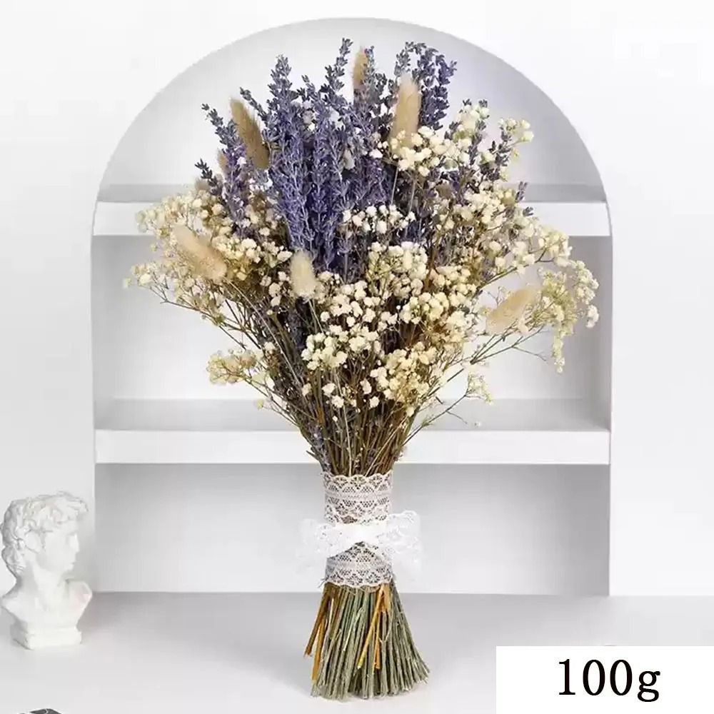 Romantic Lavender Dried Flower Bouquet With Gypsophila Natural Baby Breath Decor 10