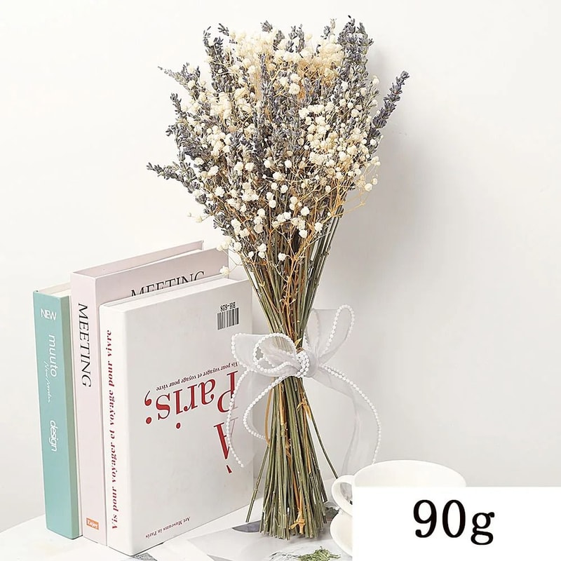 Romantic Lavender Dried Flower Bouquet With Gypsophila Natural Baby Breath Decor 8