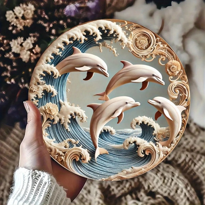 2D Wooden Dolphin Wall Plaque 8in Coastal Underwater Theme Decorative Art 1
