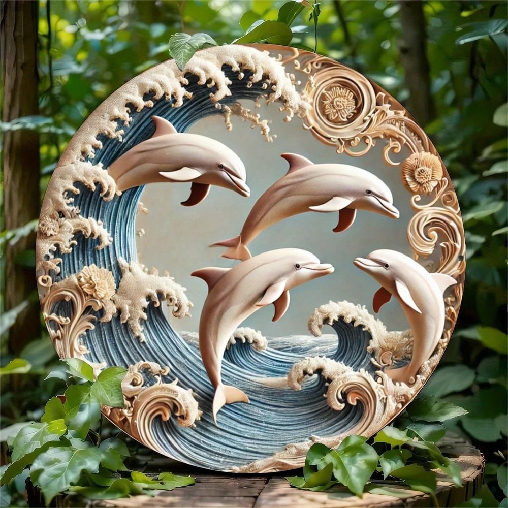 2D Wooden Dolphin Wall Plaque 8in Coastal Underwater Theme Decorative Art 2