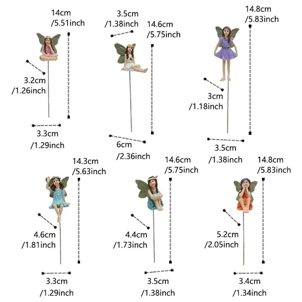 6PCS Mini Fairy Garden Stake Figurines Outdoor Lawn And Pot Decor Set 6