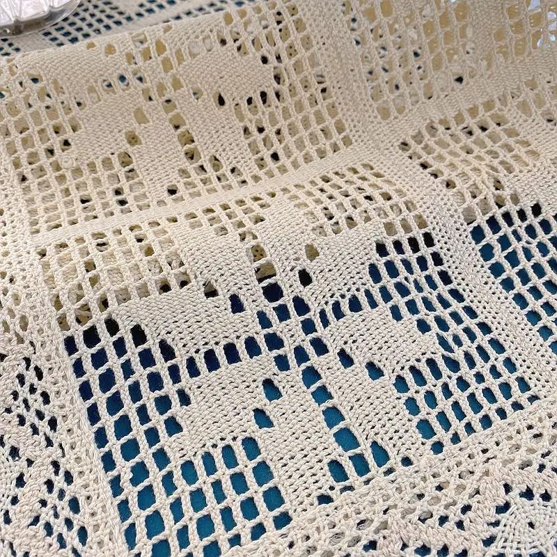 Retro Crochet Cotton Linen Table Runner With Lace Edge Boho Vintage Table Decor 4