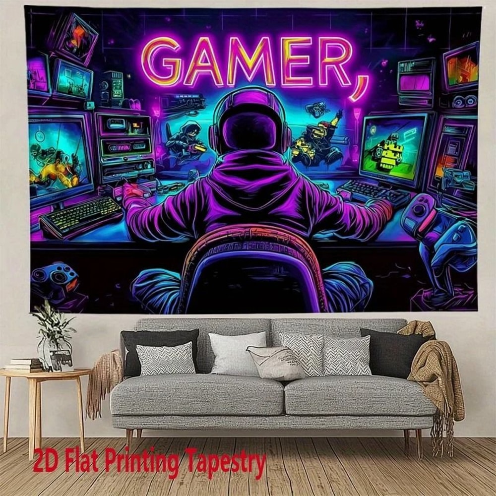 VIKAMA Gamer Fluorescent Tapestry Neon Gaming Room Wall Decor 4