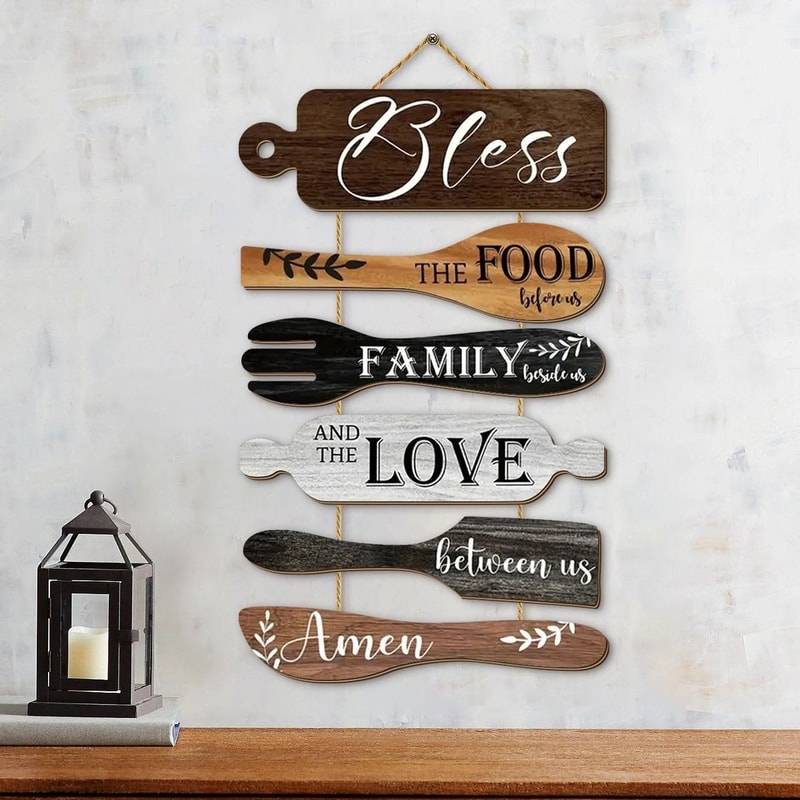 Family Blessings Wooden Kitchen Wall Sign Rustic Dining Room Decor 3