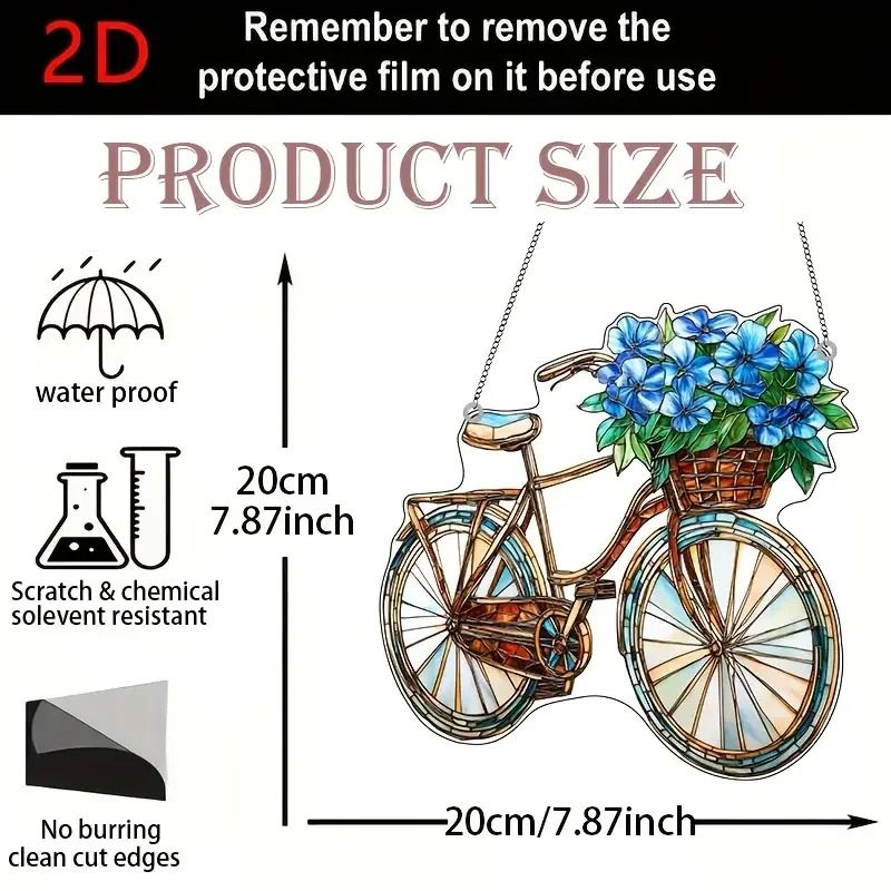 Lavender Bicycle Acrylic Suncatcher Vintage Floral Window Light Catcher Decor 5