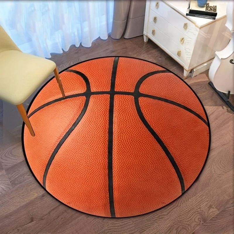 3D Basketball Round Flannel Rug Non Slip Sports Floor Mat For Bedroom And Living Room 1
