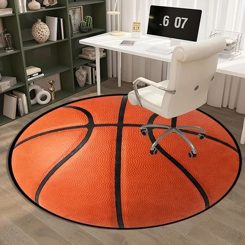3D Basketball Round Flannel Rug Non Slip Sports Floor Mat For Bedroom And Living Room 2