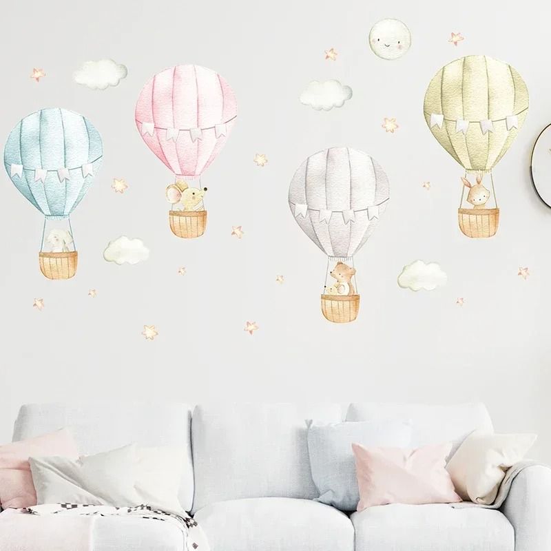 Watercolor Hot Air Balloon Animal Wall Stickers Nursery Kids Room Decor 2