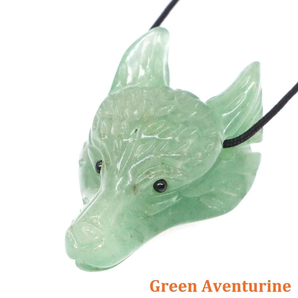 Hand Carved Wolf Head Crystal Pendant Natural Wolf Head Stone Pendant For Healing Jewelry Making 12