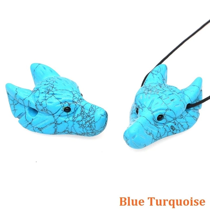 Hand Carved Wolf Head Crystal Pendant Natural Wolf Head Stone Pendant For Healing Jewelry Making 19