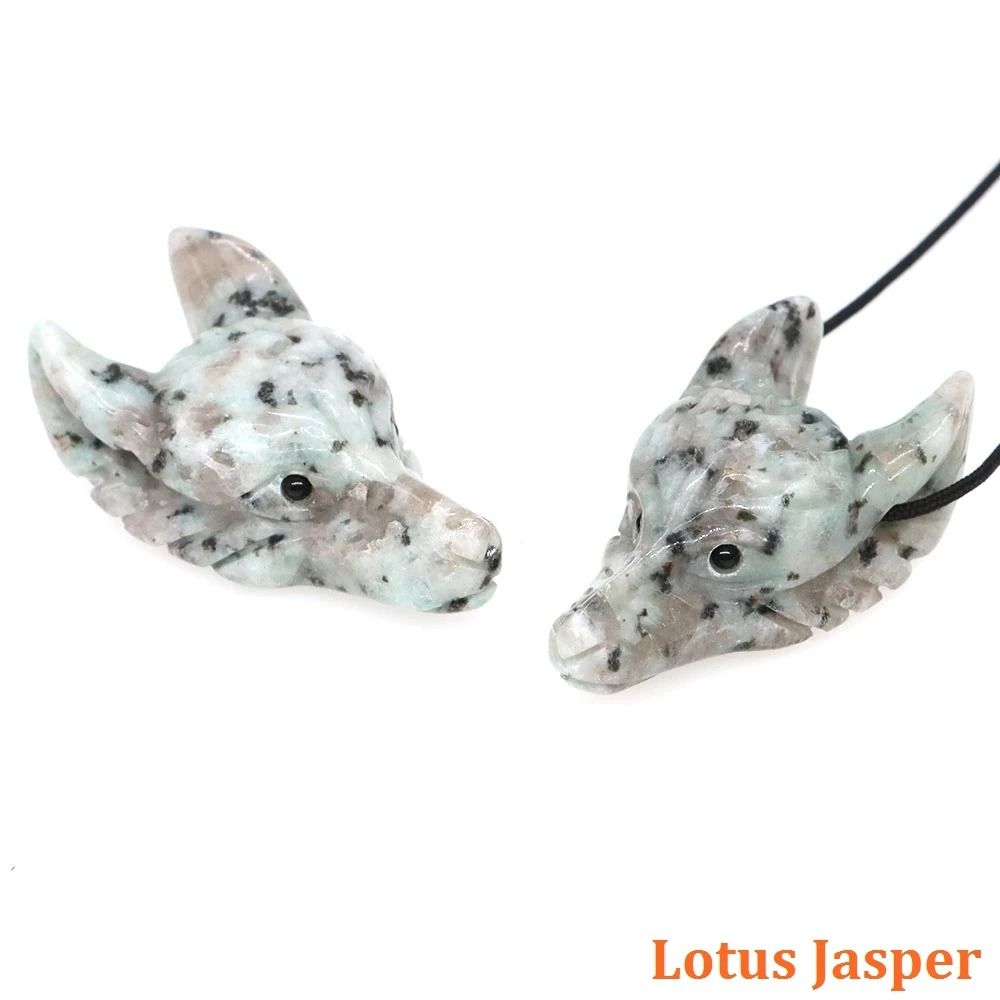 Hand Carved Wolf Head Crystal Pendant Natural Wolf Head Stone Pendant For Healing Jewelry Making 24