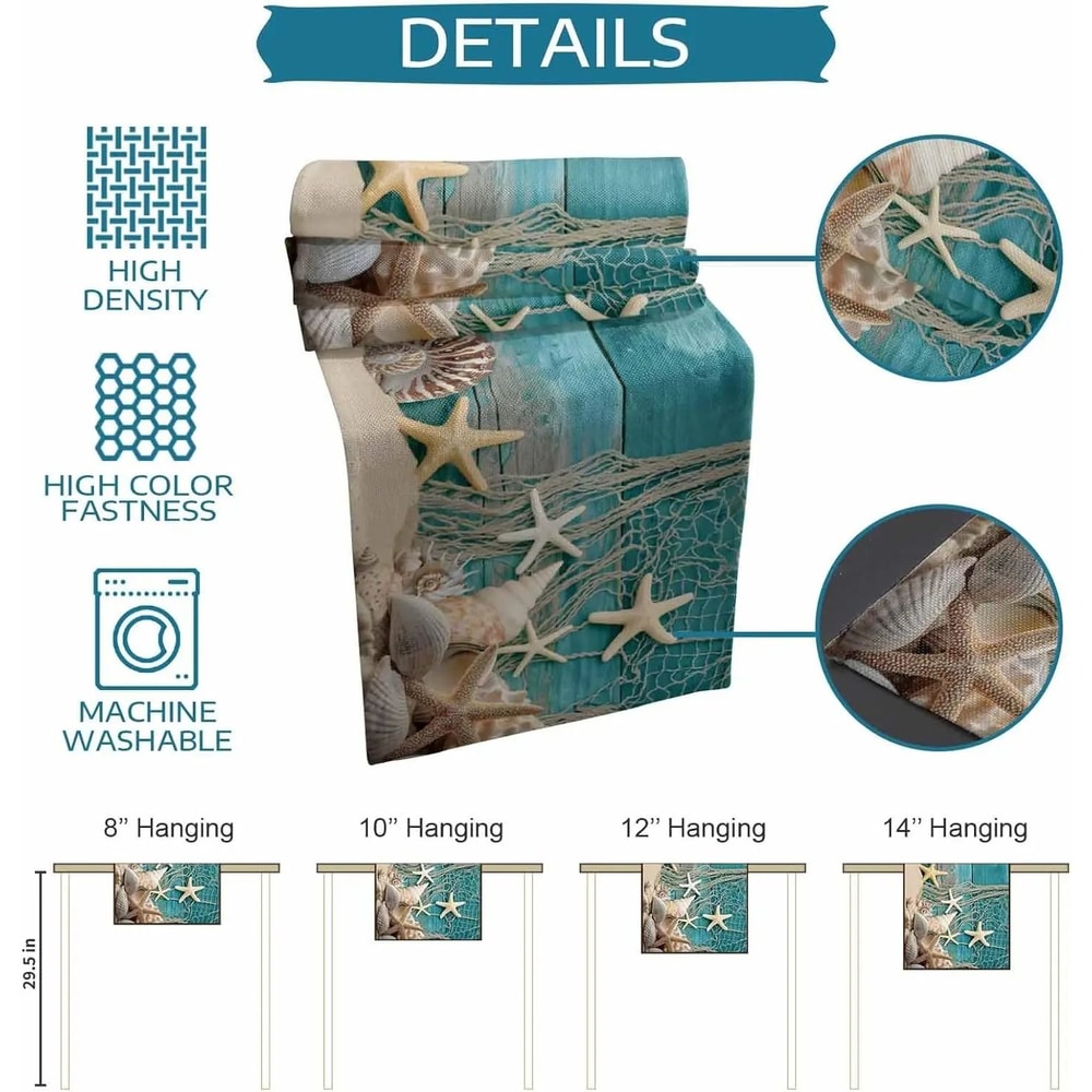 Coastal Starfish Linen Table Runner Beach Table Runner Summer Ocean Shell Decor 5