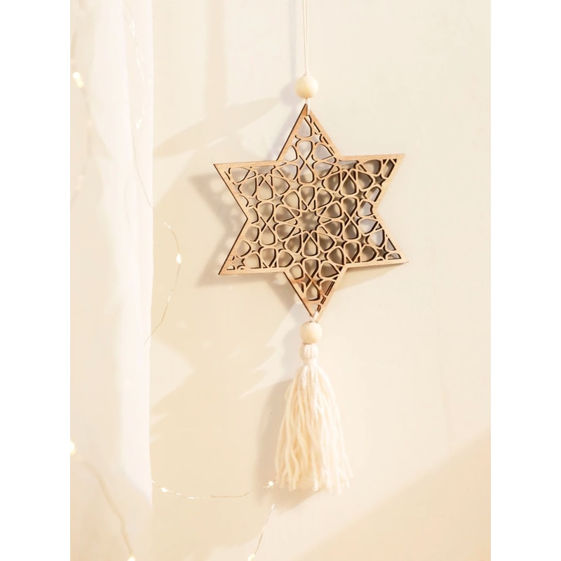 Wooden Ramadan Moon Hanging Ornament Set Ramadan Hanging Ornaments Eid Mubarak Tassel Decor 4