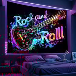 vikama neon electric guitar tapestry – neon guitar tapestry rock music wall hanging decor