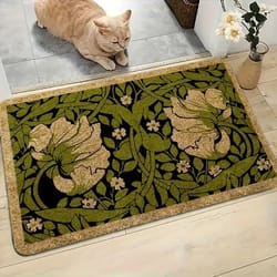 green floral welcome doormat, washable non-slip indoor entryway rug