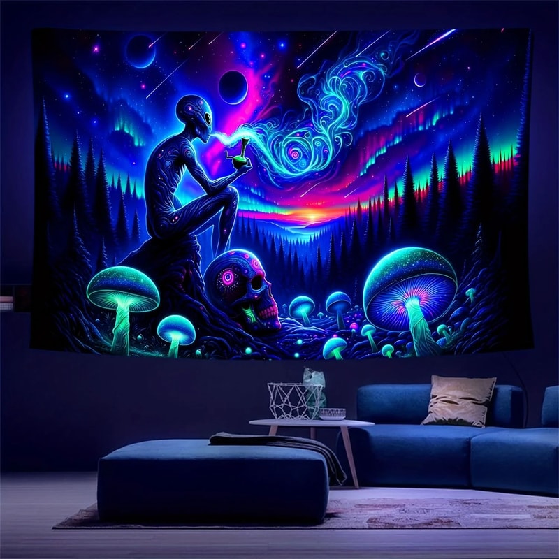 Aurora Borealis Alien Forest Wall Tapestry Boho Starry Sky Decor 3