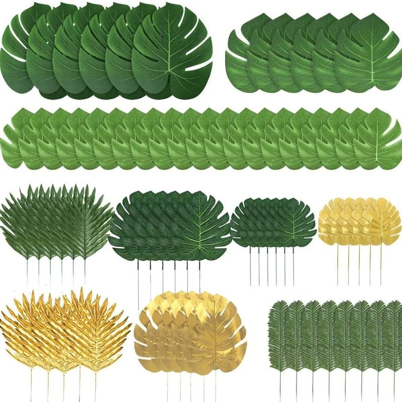 Tropical Artificial Palm Leaves Luau Party Decor Set Jungle Safari Greenery 0