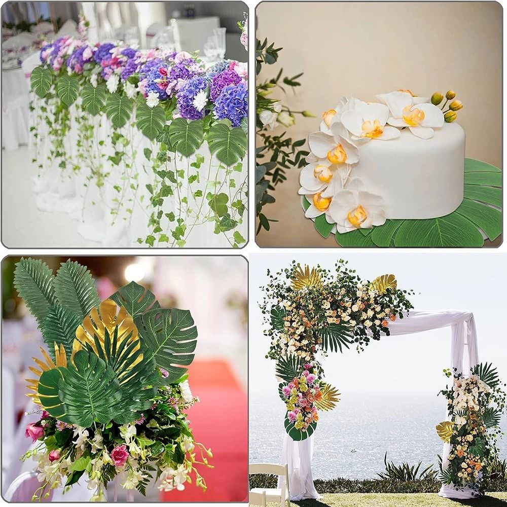 Tropical Artificial Palm Leaves Luau Party Decor Set Jungle Safari Greenery 3
