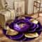 Luxury Purple Gold Peony Round Rug Washable Floral Statement Mat 0