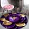 Luxury Purple Gold Peony Round Rug Washable Floral Statement Mat 1
