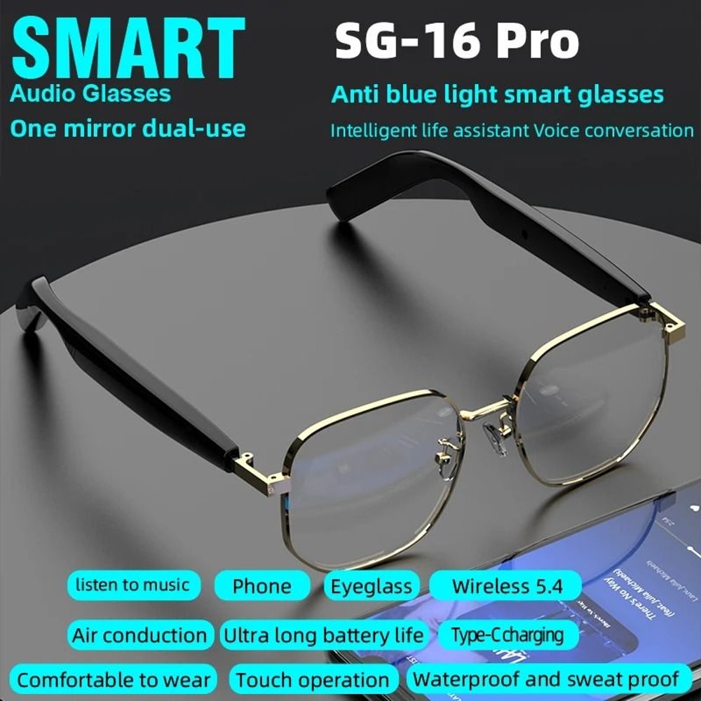 SG16 Pro Smart Audio Glasses With Blue Light Protection And Bluetooth Music 0
