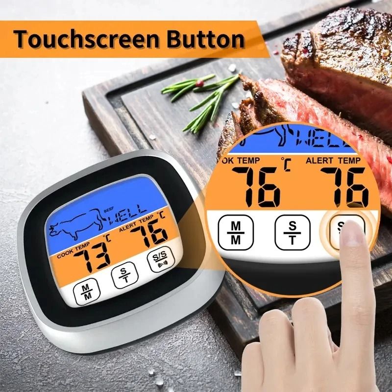 Digital Touchscreen Meat Thermometer With Timer And Precision Probe For BBQ And Kitchen 3