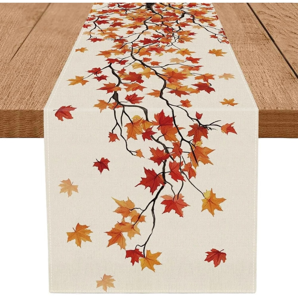 Maple Leaf Burlap Table Runner 7087x1378in Farmhouse Autumn Dining Decor 0
