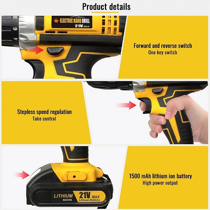 Lithium Cordless Electric Screwdriver Drill Combo Set Portable DIY Home Tool Kit 5