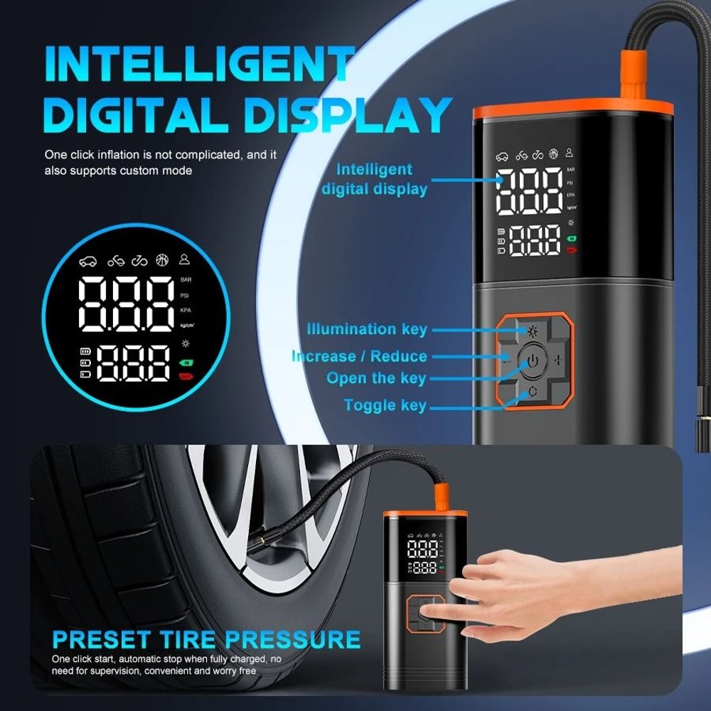 Portable Digital Tire Inflator Air Compressor With Auto ShutOff And LED Light 4