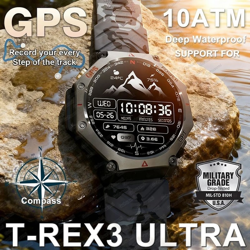 TRex 3 Ultra Military GPS Smartwatch With AMOLED Display 10ATM Waterproof And Compass 0