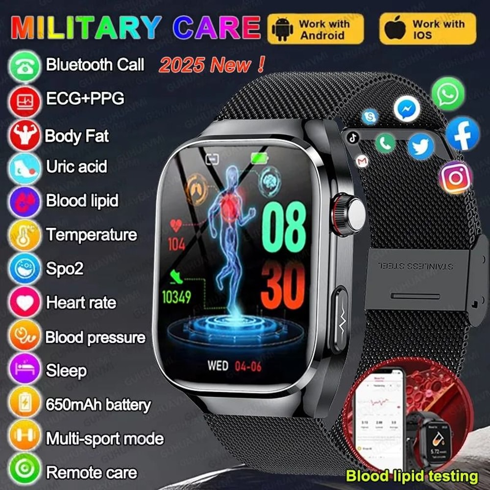 AI Health Monitoring Smart Watch With ECG PPG Blood Pressure And Uric Acid Tracking 0