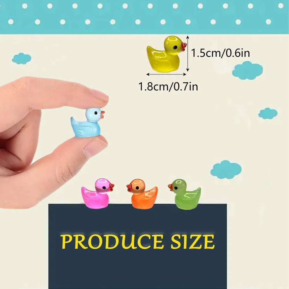 Glow In The Dark Mini Resin Ducks Fairy Garden Micro Landscape Decor Set 2