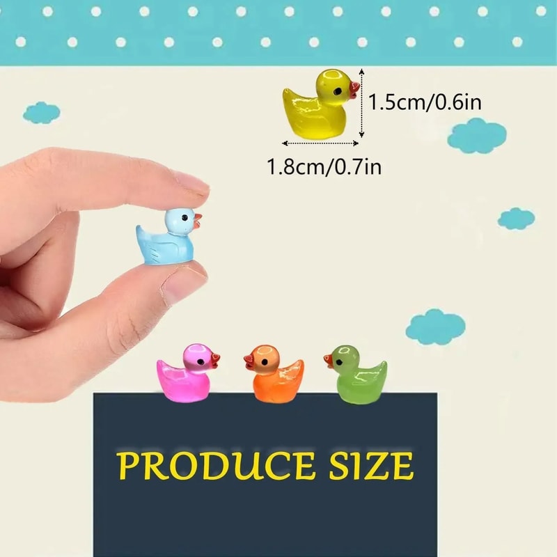 Glow In The Dark Mini Resin Ducks Fairy Garden Micro Landscape Decor Set 2