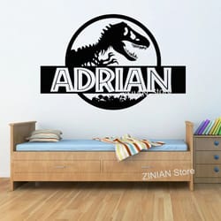 personalized jurassic t-rex name wall sticker kids dinosaur room decor