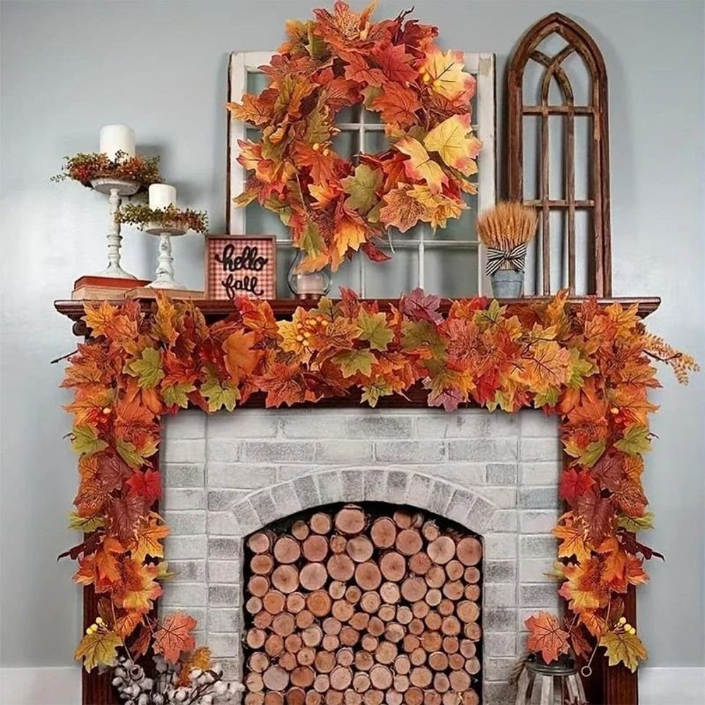 2M Artificial Fall Maple Leaf Garland Autumn Hanging Vine Decor 2