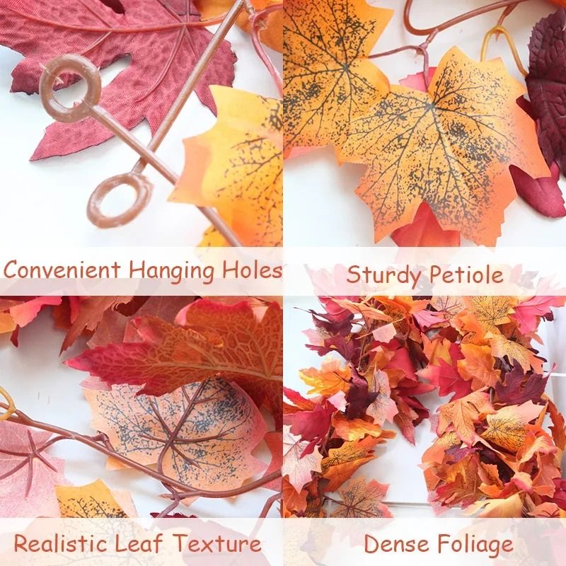 2M Artificial Fall Maple Leaf Garland Autumn Hanging Vine Decor 5