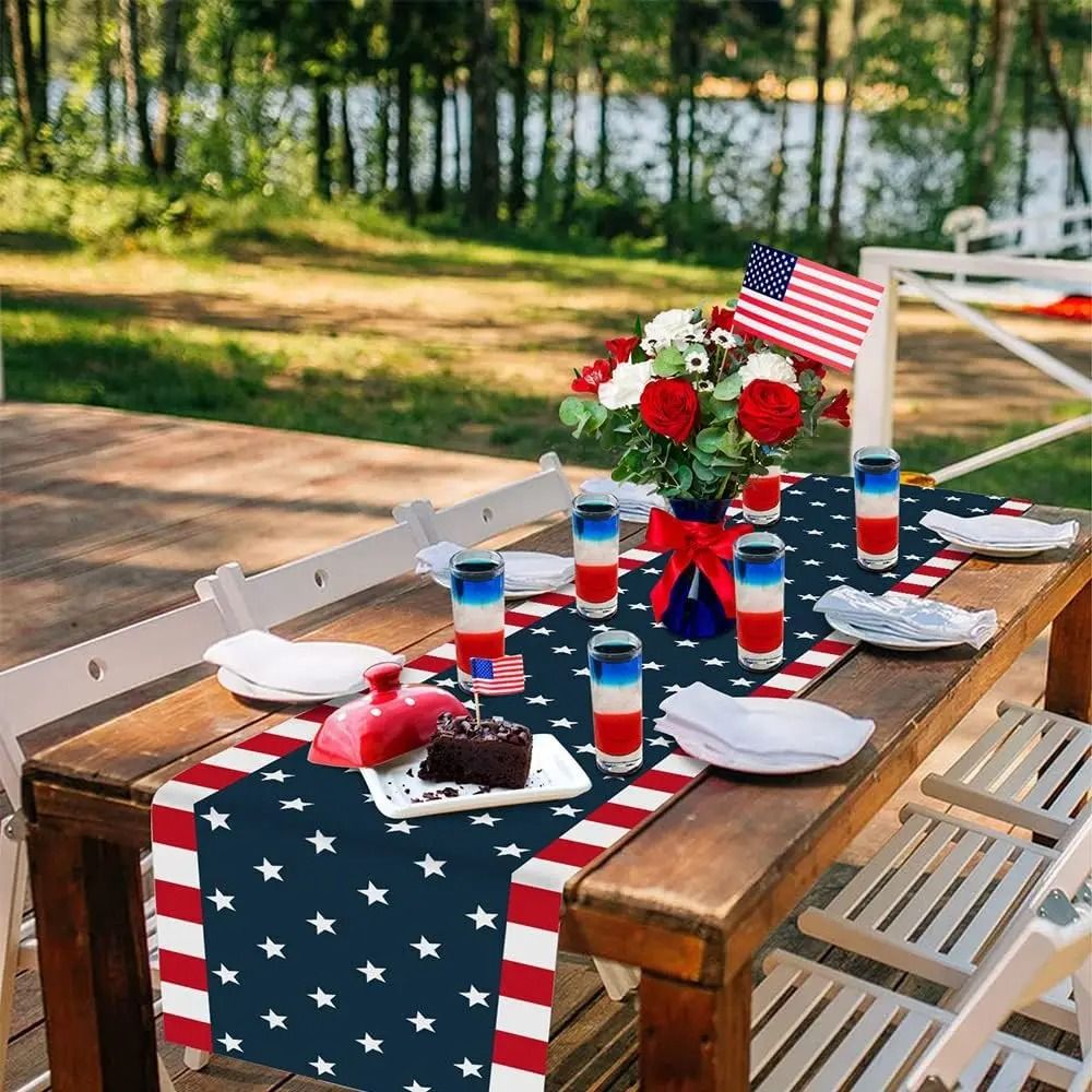 Patriotic Linen Table Runner 4th Of July Farmhouse Dining Decor 2