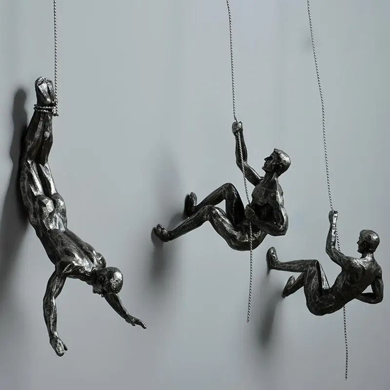 Retro Rock Climbing Man Resin Wall Sculpture 3D Hanging Decor 1