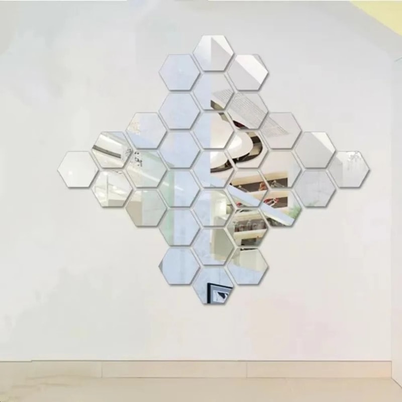 Hexagon Acrylic Mirror Wall Stickers 3D Self Adhesive Mosaic Decor Tiles 2