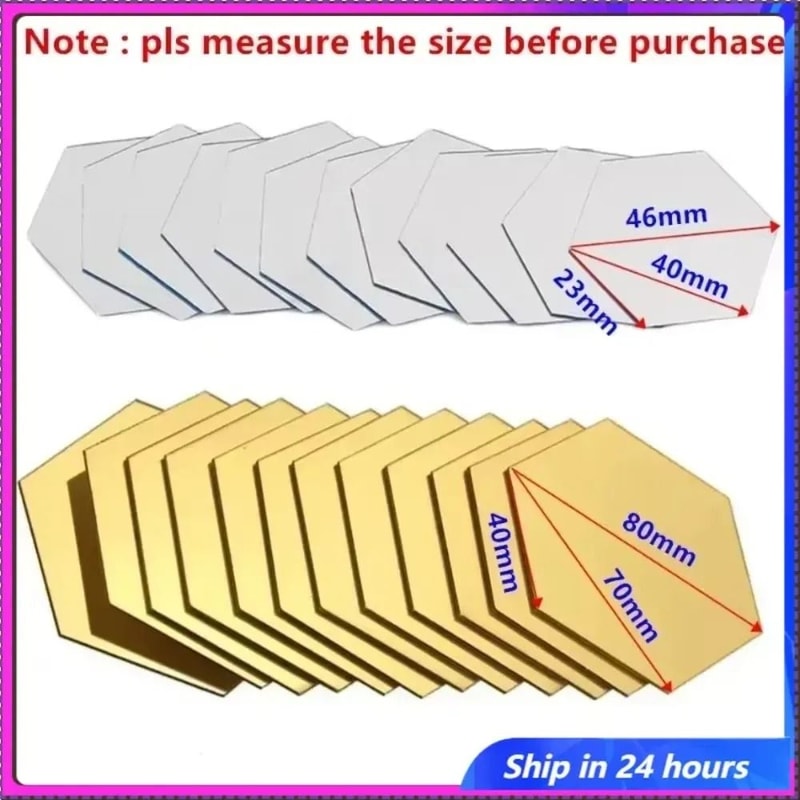 Hexagon Acrylic Mirror Wall Stickers 3D Self Adhesive Mosaic Decor Tiles 6