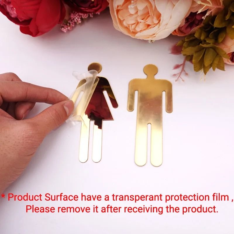 Acrylic Mirror Bathroom Sign Stickers Man Woman Toilet Door Decor 3