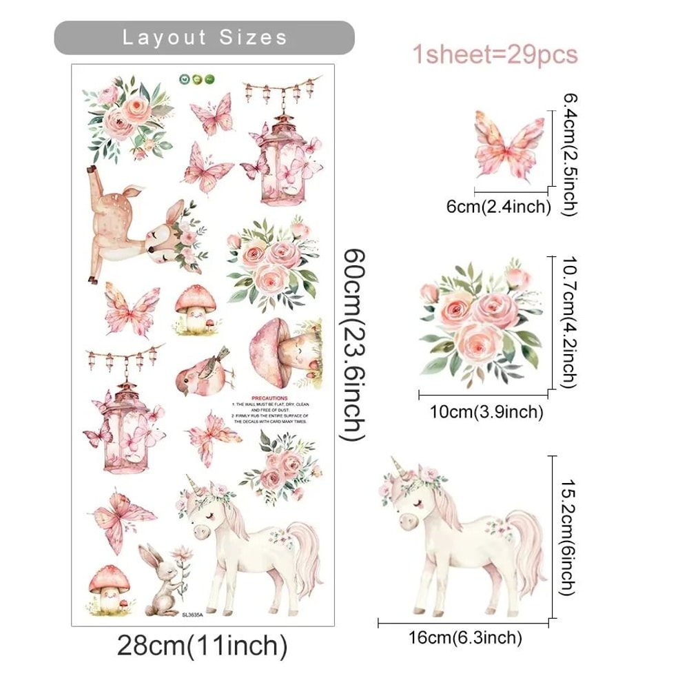 Watercolor Unicorn Rainbow Wall Stickers Kids Room Fairy Decor 5