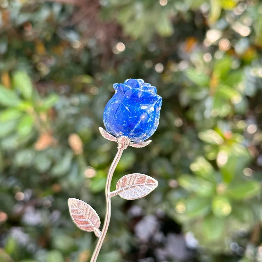Elegant Rose Quartz Crystal Flower Ornament HandCarved Decorative Gift 16