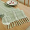 Boho Green Linen Table Runner With Tassels Rustic Farmhouse Striped Dining Decor 5