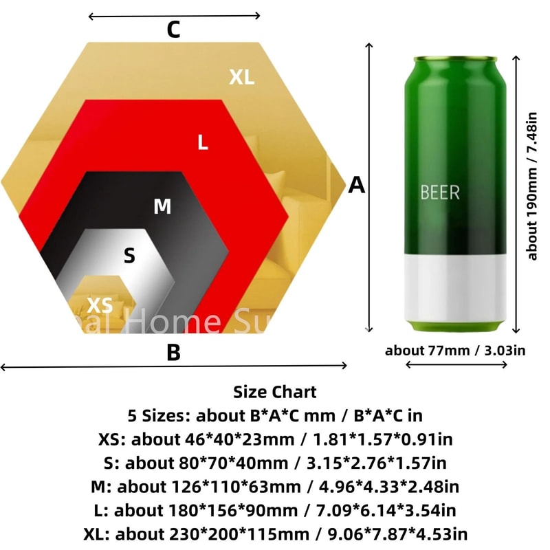 Hexagon Acrylic Mirror Wall Stickers 3D Self Adhesive Mosaic Decor Tiles Set 2