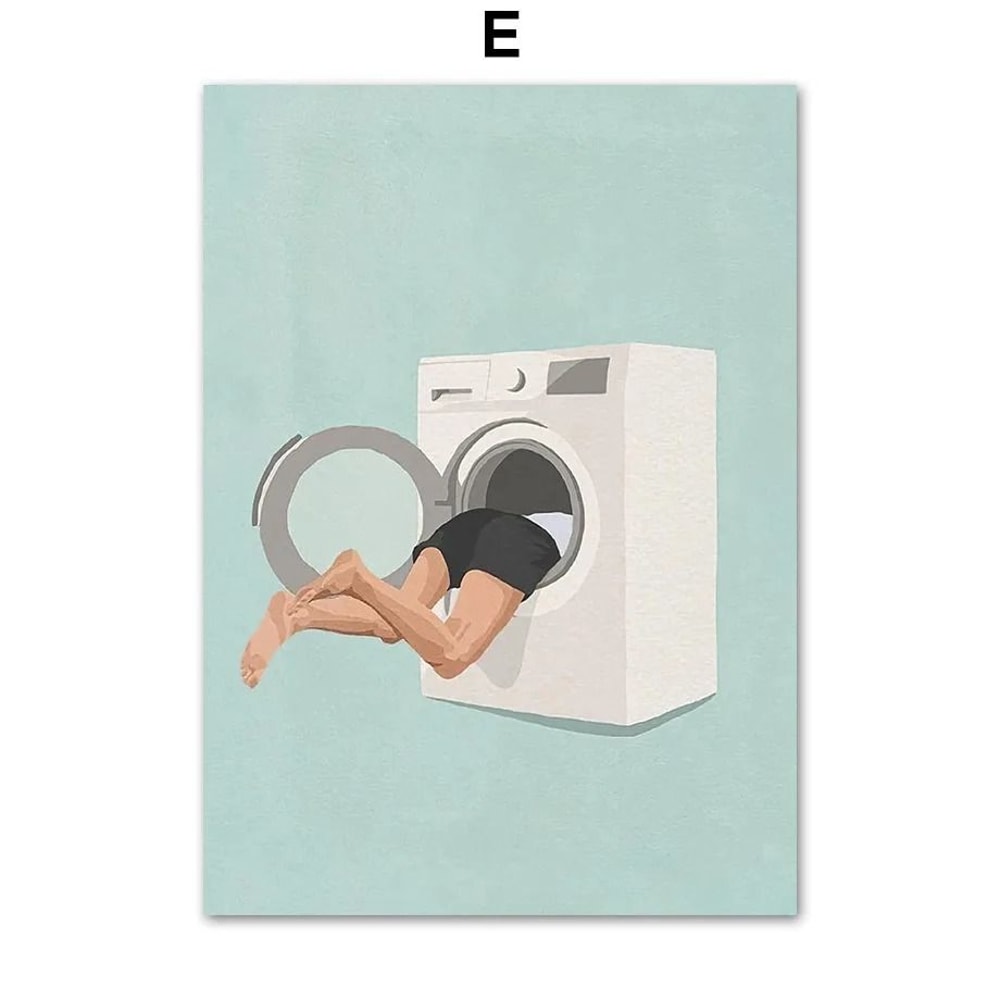 Nordic Laundry Girl Canvas Wall Art Minimalist Bathroom And Living Room Decor 10