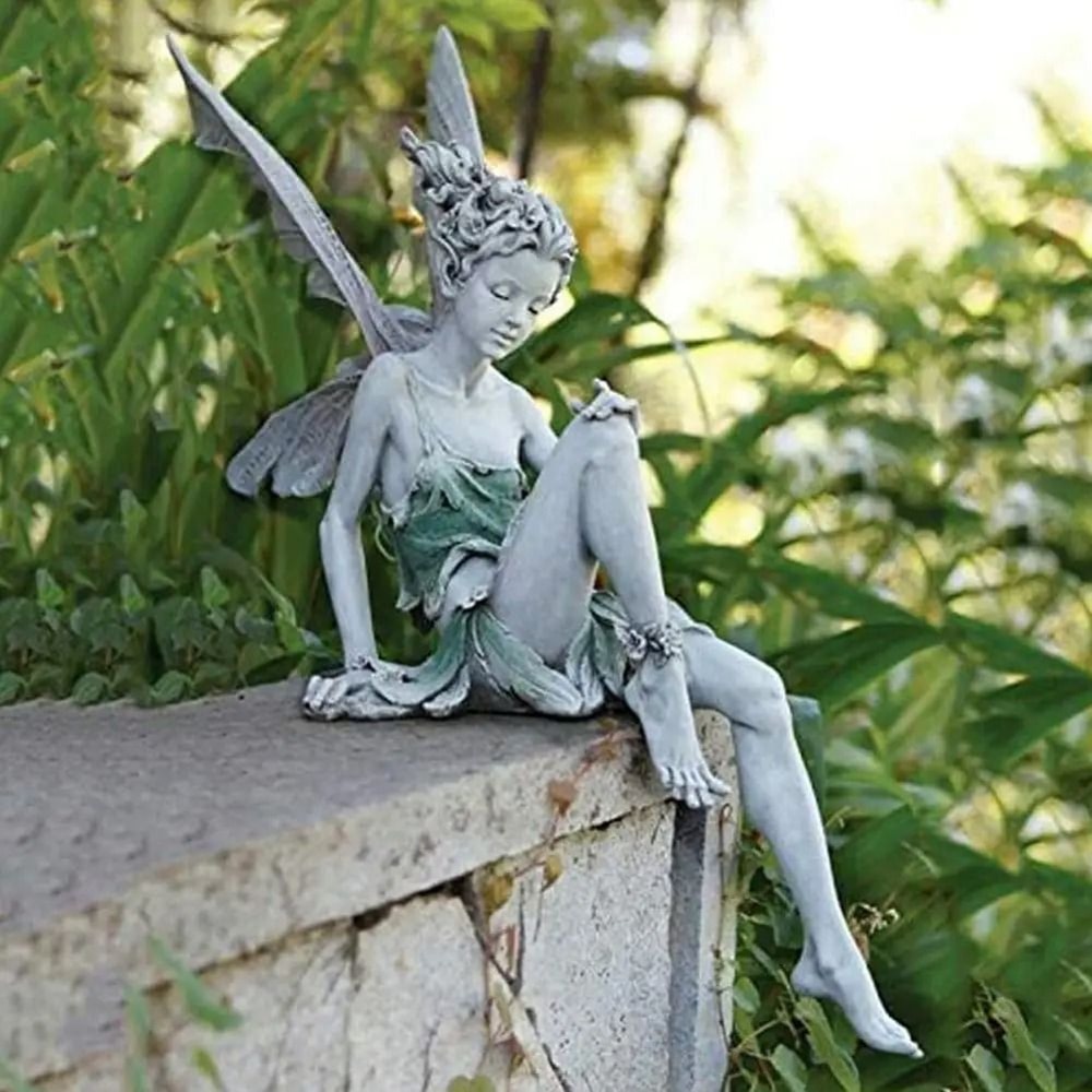 Flute Playing Fairy Garden Statue Resin Angel Sculpture Outdoor Decor 0