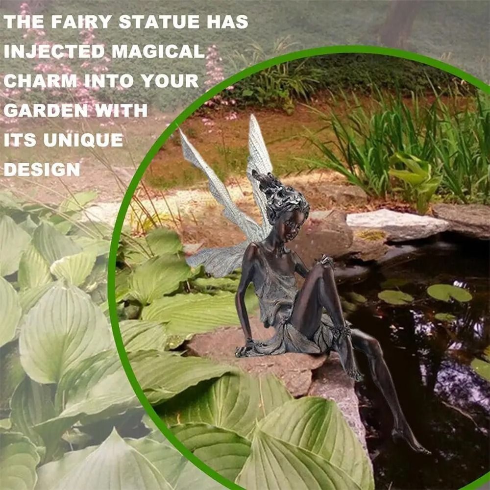Flute Playing Fairy Garden Statue Resin Angel Sculpture Outdoor Decor 2